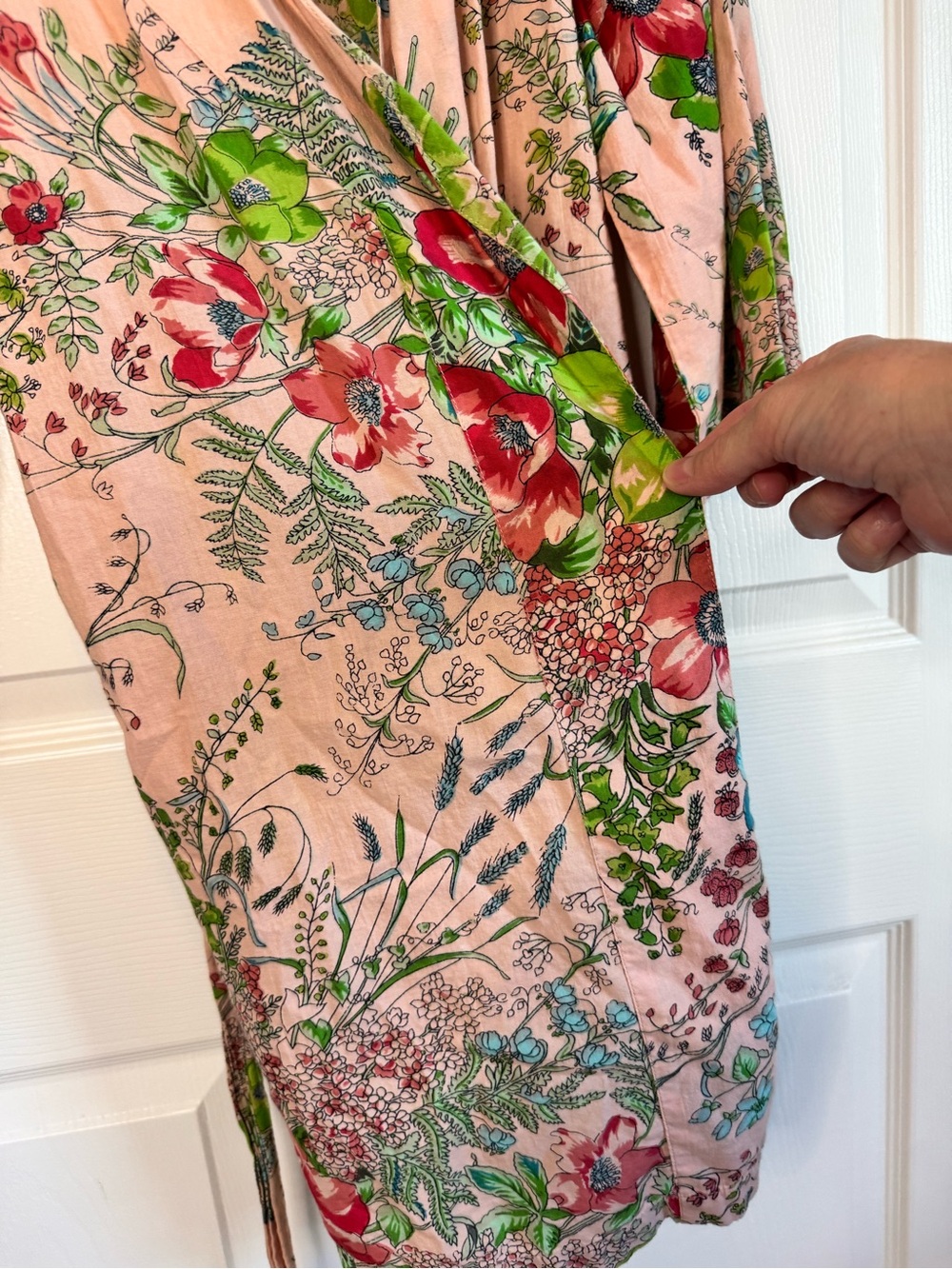 Plum Pretty Sugar Peach Floral Wrap Robe with Red & Green Accents - Picture 5 of 6
